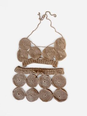 Crochet Circle Bikini Top and Skirt Set - Natural Beige